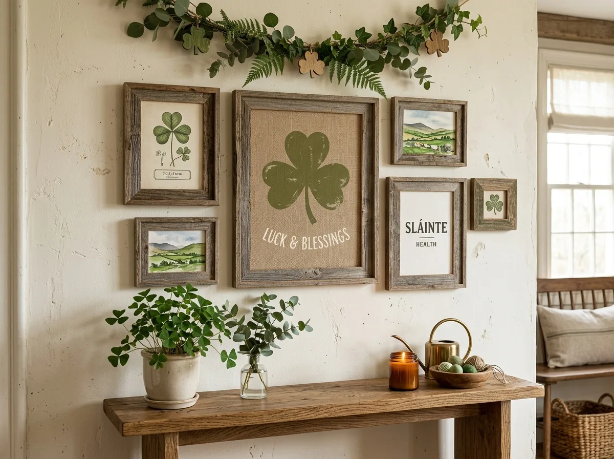 Shamrock Wall Decor Display for 10 rustic farmhouse st. patrick's day decor ideas